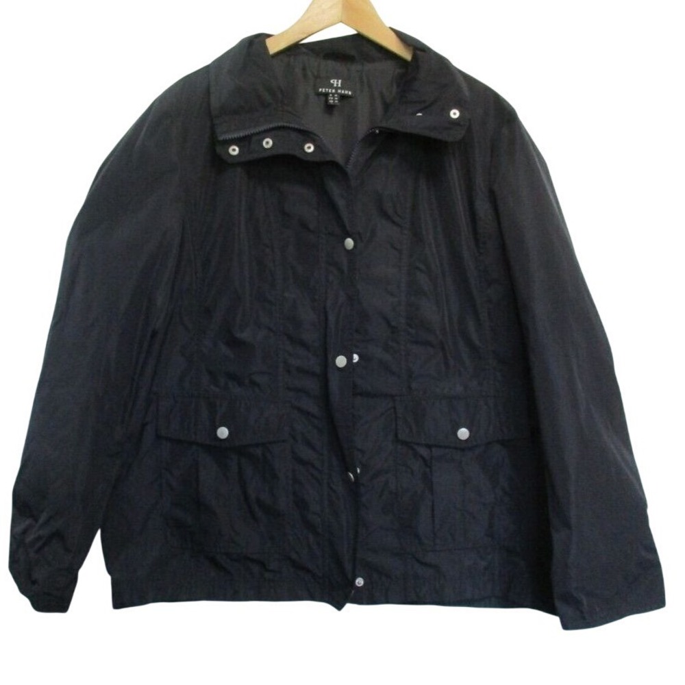 Peter Hahn Womens Snap‎ Rain Jacket Coat size 16 XL Blue Designer International